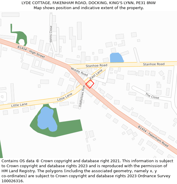 LYDE COTTAGE, FAKENHAM ROAD, DOCKING, KING'S LYNN, PE31 8NW: Location map and indicative extent of plot