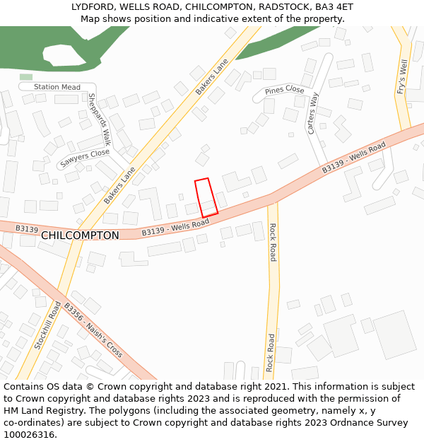 LYDFORD, WELLS ROAD, CHILCOMPTON, RADSTOCK, BA3 4ET: Location map and indicative extent of plot