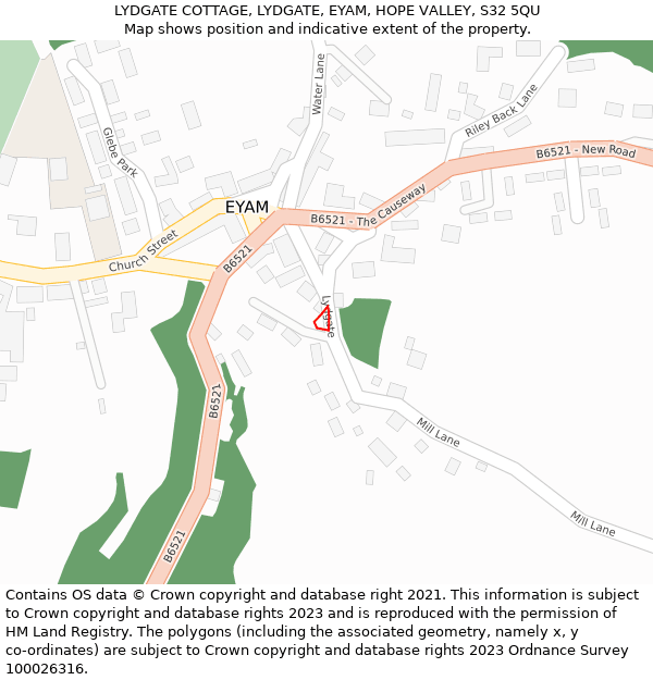 LYDGATE COTTAGE, LYDGATE, EYAM, HOPE VALLEY, S32 5QU: Location map and indicative extent of plot