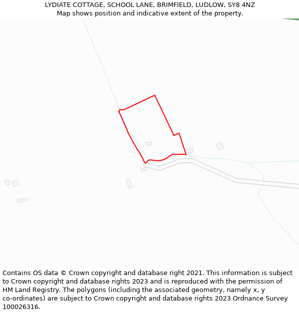 LYDIATE COTTAGE, SCHOOL LANE, BRIMFIELD, LUDLOW, SY8 4NZ: Location map and indicative extent of plot