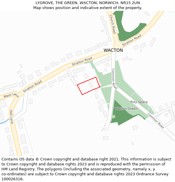 LYGROVE, THE GREEN, WACTON, NORWICH, NR15 2UN: Location map and indicative extent of plot