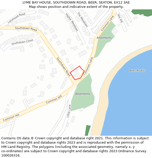 LYME BAY HOUSE, SOUTHDOWN ROAD, BEER, SEATON, EX12 3AE: Location map and indicative extent of plot