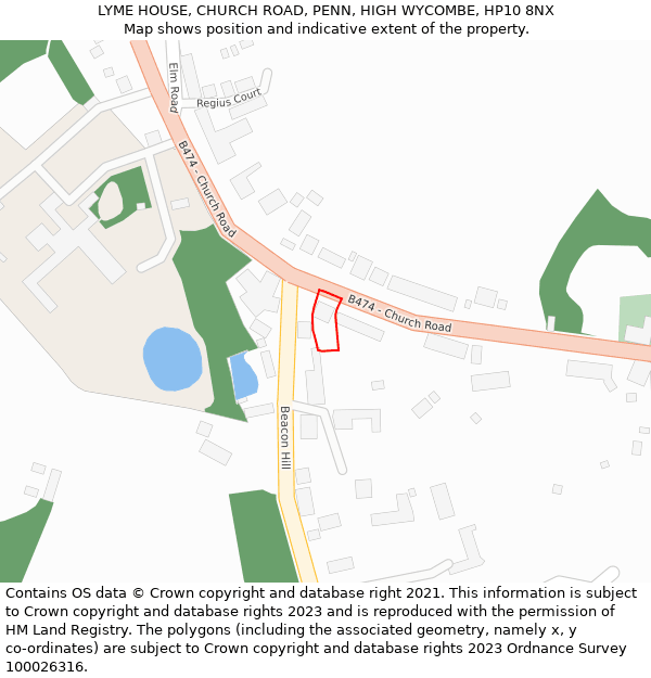 LYME HOUSE, CHURCH ROAD, PENN, HIGH WYCOMBE, HP10 8NX: Location map and indicative extent of plot