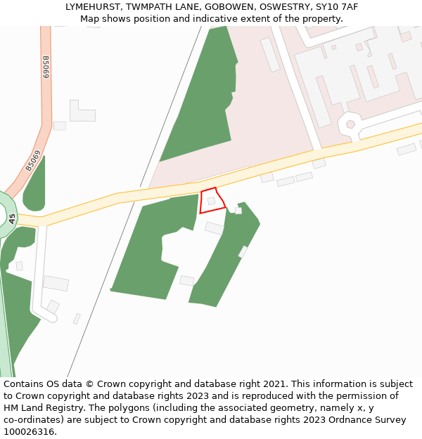 LYMEHURST, TWMPATH LANE, GOBOWEN, OSWESTRY, SY10 7AF: Location map and indicative extent of plot