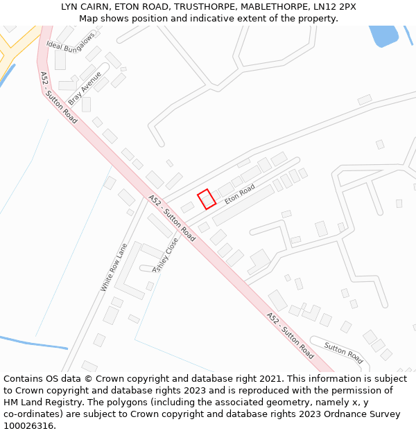 LYN CAIRN, ETON ROAD, TRUSTHORPE, MABLETHORPE, LN12 2PX: Location map and indicative extent of plot