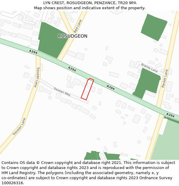 LYN CREST, ROSUDGEON, PENZANCE, TR20 9PA: Location map and indicative extent of plot