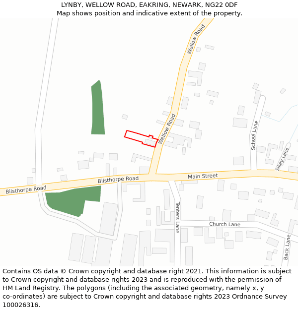 LYNBY, WELLOW ROAD, EAKRING, NEWARK, NG22 0DF: Location map and indicative extent of plot