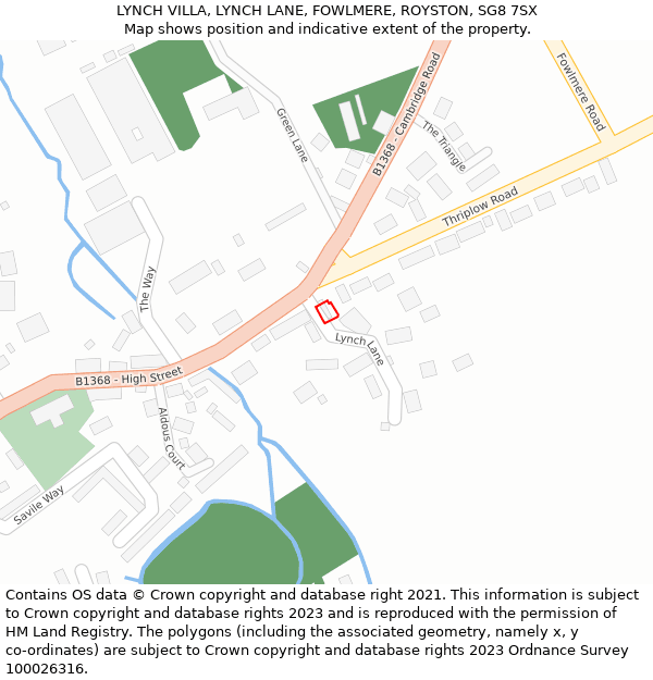 LYNCH VILLA, LYNCH LANE, FOWLMERE, ROYSTON, SG8 7SX: Location map and indicative extent of plot