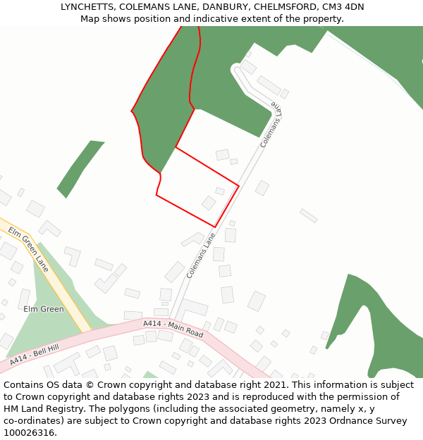 LYNCHETTS, COLEMANS LANE, DANBURY, CHELMSFORD, CM3 4DN: Location map and indicative extent of plot