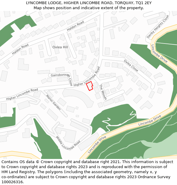 LYNCOMBE LODGE, HIGHER LINCOMBE ROAD, TORQUAY, TQ1 2EY: Location map and indicative extent of plot