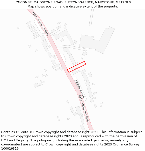 LYNCOMBE, MAIDSTONE ROAD, SUTTON VALENCE, MAIDSTONE, ME17 3LS: Location map and indicative extent of plot