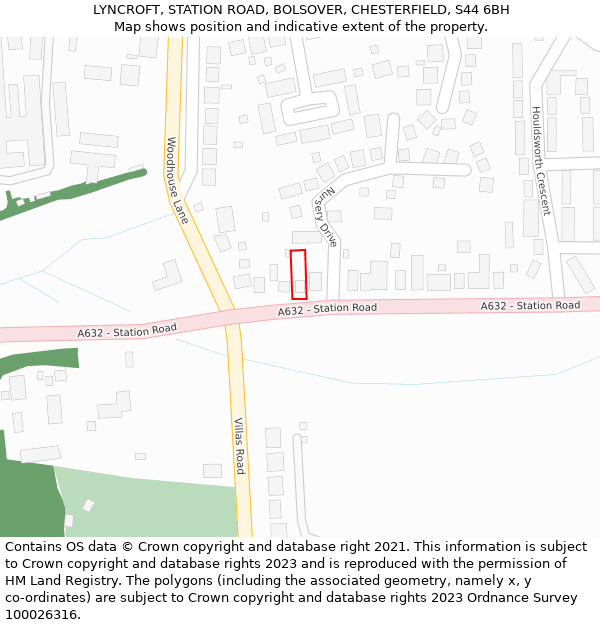 LYNCROFT, STATION ROAD, BOLSOVER, CHESTERFIELD, S44 6BH: Location map and indicative extent of plot