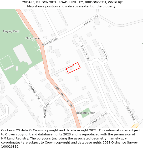 LYNDALE, BRIDGNORTH ROAD, HIGHLEY, BRIDGNORTH, WV16 6JT: Location map and indicative extent of plot