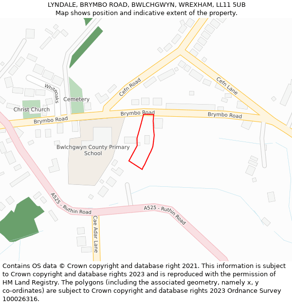 LYNDALE, BRYMBO ROAD, BWLCHGWYN, WREXHAM, LL11 5UB: Location map and indicative extent of plot