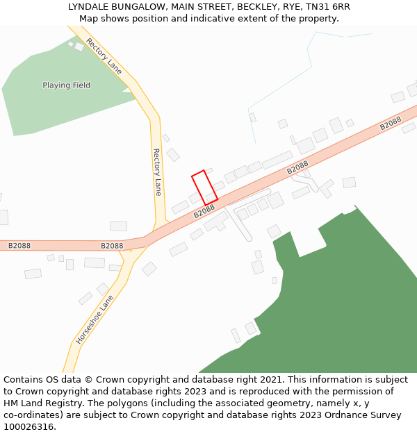 LYNDALE BUNGALOW, MAIN STREET, BECKLEY, RYE, TN31 6RR: Location map and indicative extent of plot