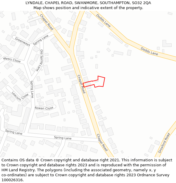 LYNDALE, CHAPEL ROAD, SWANMORE, SOUTHAMPTON, SO32 2QA: Location map and indicative extent of plot