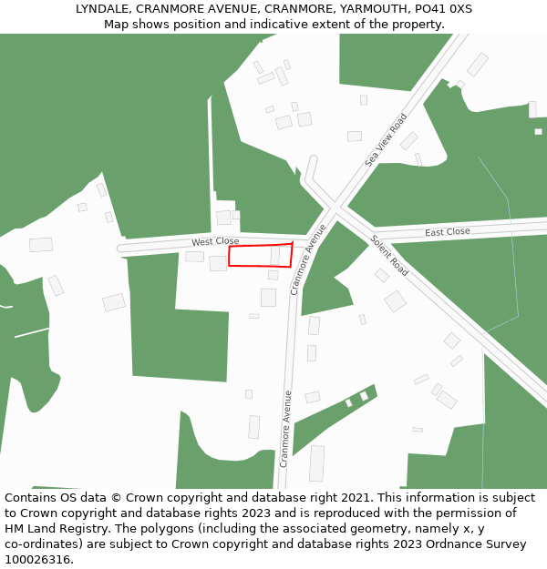 LYNDALE, CRANMORE AVENUE, CRANMORE, YARMOUTH, PO41 0XS: Location map and indicative extent of plot