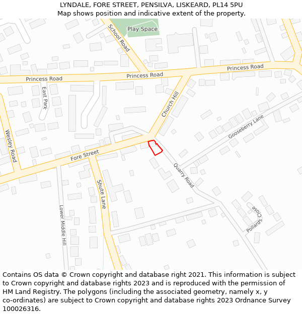 LYNDALE, FORE STREET, PENSILVA, LISKEARD, PL14 5PU: Location map and indicative extent of plot