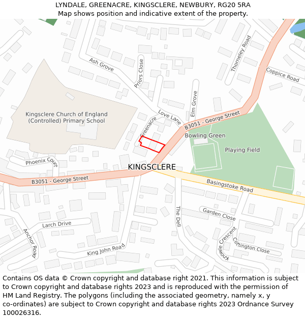 LYNDALE, GREENACRE, KINGSCLERE, NEWBURY, RG20 5RA: Location map and indicative extent of plot