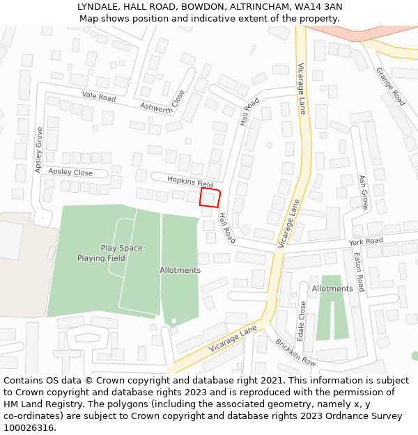 LYNDALE, HALL ROAD, BOWDON, ALTRINCHAM, WA14 3AN: Location map and indicative extent of plot