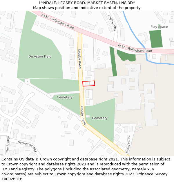 LYNDALE, LEGSBY ROAD, MARKET RASEN, LN8 3DY: Location map and indicative extent of plot