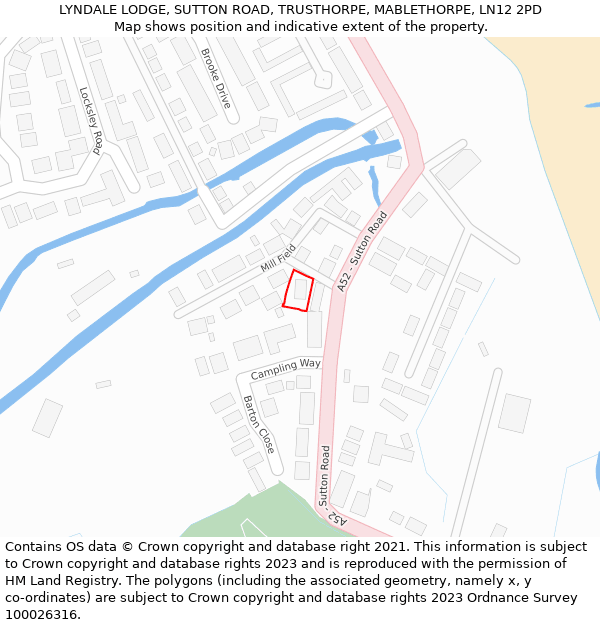 LYNDALE LODGE, SUTTON ROAD, TRUSTHORPE, MABLETHORPE, LN12 2PD: Location map and indicative extent of plot