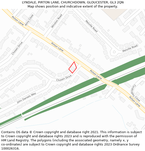 LYNDALE, PIRTON LANE, CHURCHDOWN, GLOUCESTER, GL3 2QN: Location map and indicative extent of plot