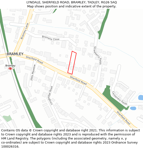 LYNDALE, SHERFIELD ROAD, BRAMLEY, TADLEY, RG26 5AQ: Location map and indicative extent of plot