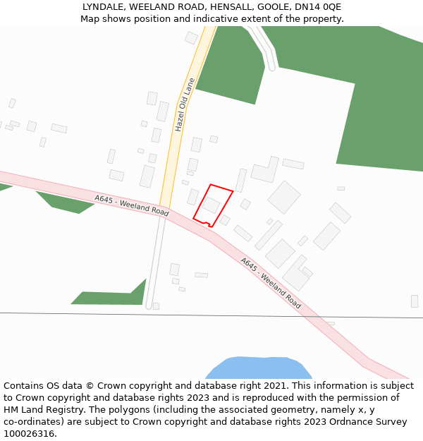 LYNDALE, WEELAND ROAD, HENSALL, GOOLE, DN14 0QE: Location map and indicative extent of plot