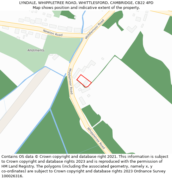LYNDALE, WHIPPLETREE ROAD, WHITTLESFORD, CAMBRIDGE, CB22 4PD: Location map and indicative extent of plot