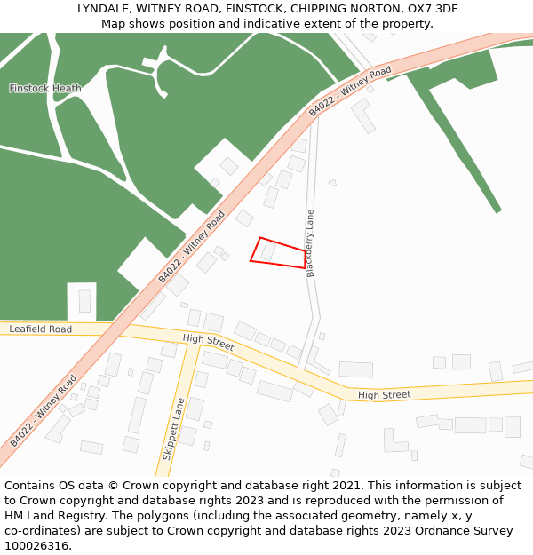 LYNDALE, WITNEY ROAD, FINSTOCK, CHIPPING NORTON, OX7 3DF: Location map and indicative extent of plot