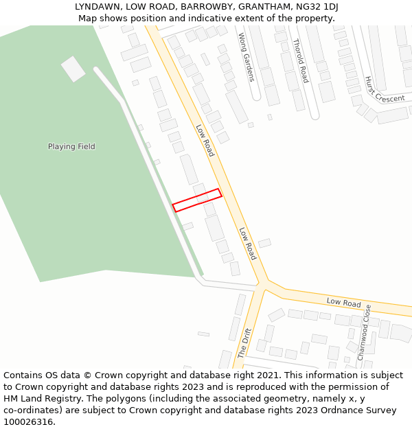 LYNDAWN, LOW ROAD, BARROWBY, GRANTHAM, NG32 1DJ: Location map and indicative extent of plot