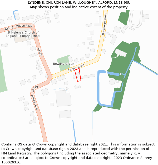 LYNDENE, CHURCH LANE, WILLOUGHBY, ALFORD, LN13 9SU: Location map and indicative extent of plot