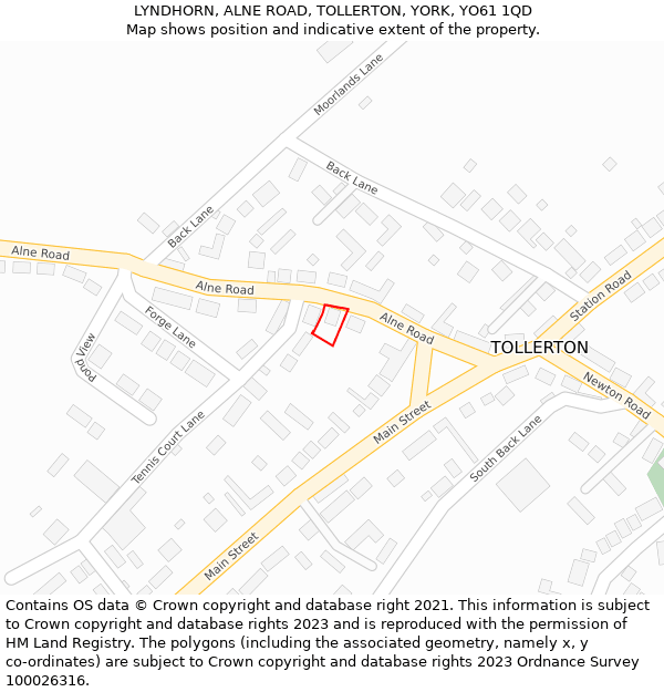 LYNDHORN, ALNE ROAD, TOLLERTON, YORK, YO61 1QD: Location map and indicative extent of plot