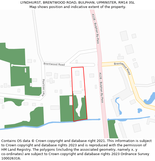 LYNDHURST, BRENTWOOD ROAD, BULPHAN, UPMINSTER, RM14 3SL: Location map and indicative extent of plot