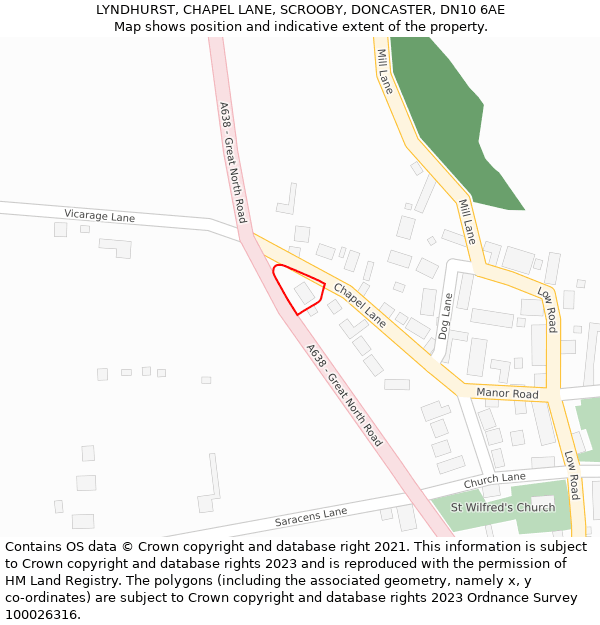 LYNDHURST, CHAPEL LANE, SCROOBY, DONCASTER, DN10 6AE: Location map and indicative extent of plot