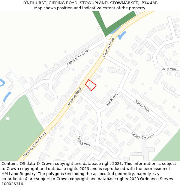 LYNDHURST, GIPPING ROAD, STOWUPLAND, STOWMARKET, IP14 4AR: Location map and indicative extent of plot