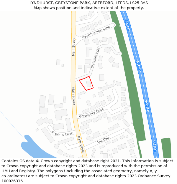 LYNDHURST, GREYSTONE PARK, ABERFORD, LEEDS, LS25 3AS: Location map and indicative extent of plot