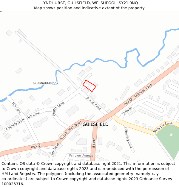 LYNDHURST, GUILSFIELD, WELSHPOOL, SY21 9NQ: Location map and indicative extent of plot