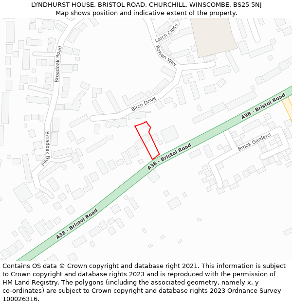 LYNDHURST HOUSE, BRISTOL ROAD, CHURCHILL, WINSCOMBE, BS25 5NJ: Location map and indicative extent of plot