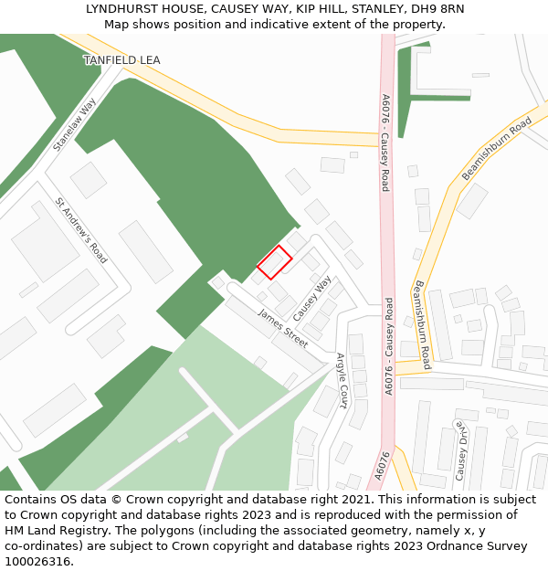 LYNDHURST HOUSE, CAUSEY WAY, KIP HILL, STANLEY, DH9 8RN: Location map and indicative extent of plot