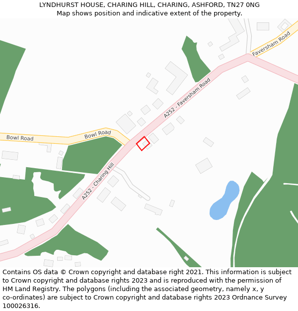 LYNDHURST HOUSE, CHARING HILL, CHARING, ASHFORD, TN27 0NG: Location map and indicative extent of plot