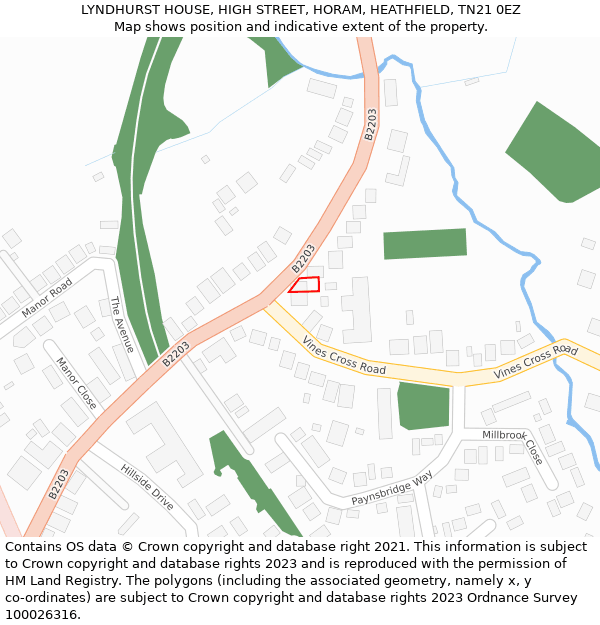 LYNDHURST HOUSE, HIGH STREET, HORAM, HEATHFIELD, TN21 0EZ: Location map and indicative extent of plot