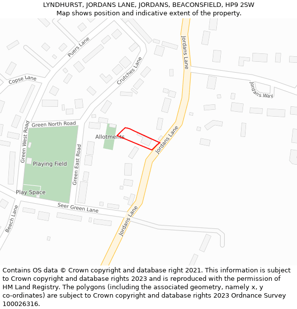 LYNDHURST, JORDANS LANE, JORDANS, BEACONSFIELD, HP9 2SW: Location map and indicative extent of plot