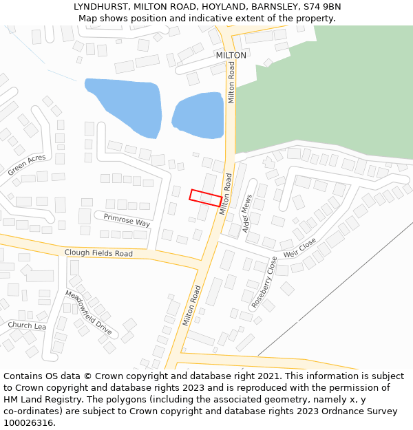 LYNDHURST, MILTON ROAD, HOYLAND, BARNSLEY, S74 9BN: Location map and indicative extent of plot