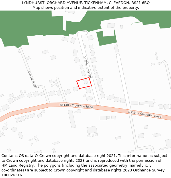 LYNDHURST, ORCHARD AVENUE, TICKENHAM, CLEVEDON, BS21 6RQ: Location map and indicative extent of plot