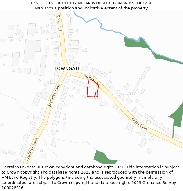 LYNDHURST, RIDLEY LANE, MAWDESLEY, ORMSKIRK, L40 2RF: Location map and indicative extent of plot