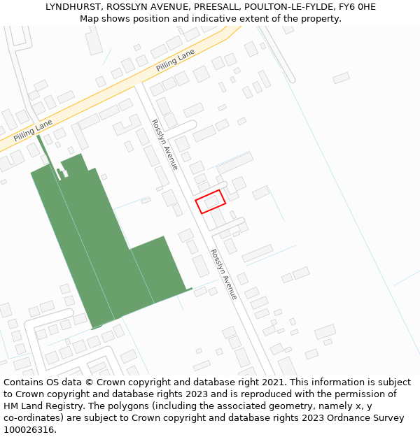 LYNDHURST, ROSSLYN AVENUE, PREESALL, POULTON-LE-FYLDE, FY6 0HE: Location map and indicative extent of plot
