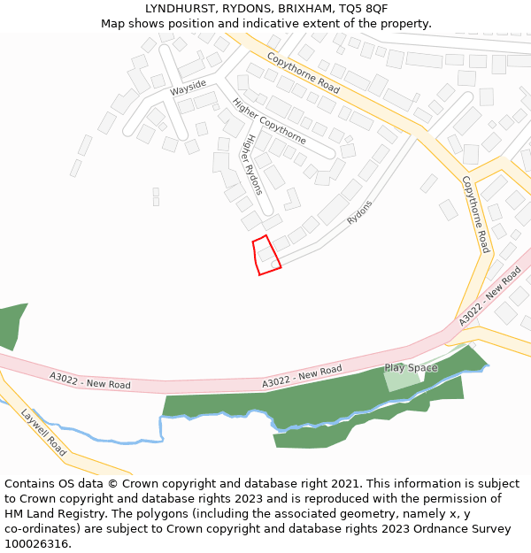 LYNDHURST, RYDONS, BRIXHAM, TQ5 8QF: Location map and indicative extent of plot