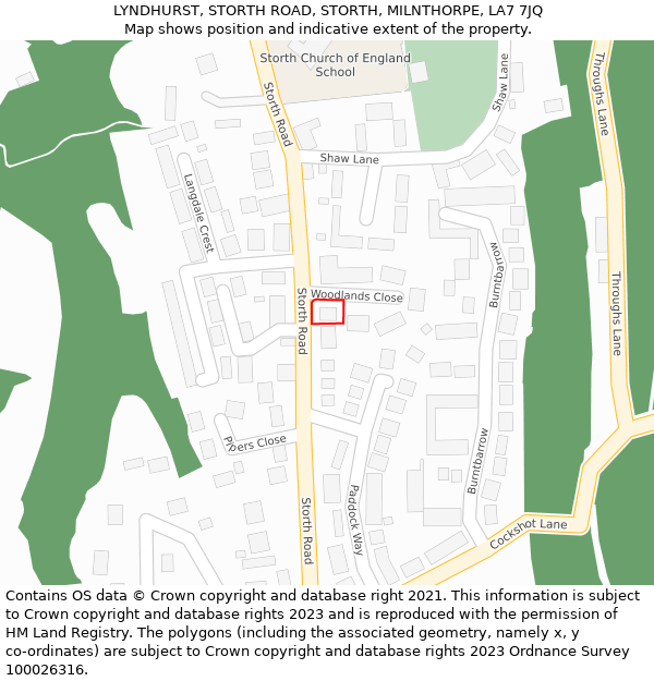 LYNDHURST, STORTH ROAD, STORTH, MILNTHORPE, LA7 7JQ: Location map and indicative extent of plot